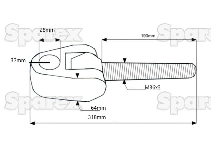 ARTICULATION GAUCHE M36X3 TROU 28MM